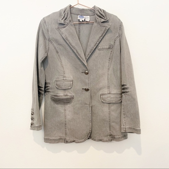 DG2 by Diane Gilman Jackets & Blazers - DG2 Diane Gilman Acid Wash Gray Denim Blazer Vintage